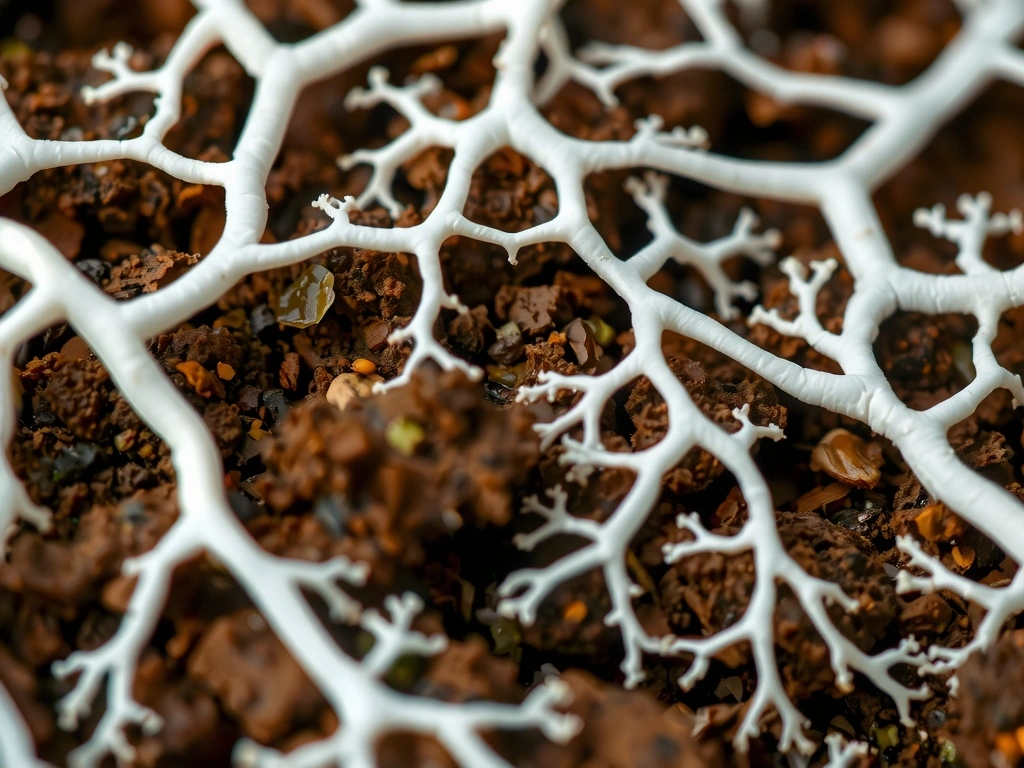 Réseau de mycélium dans la terre